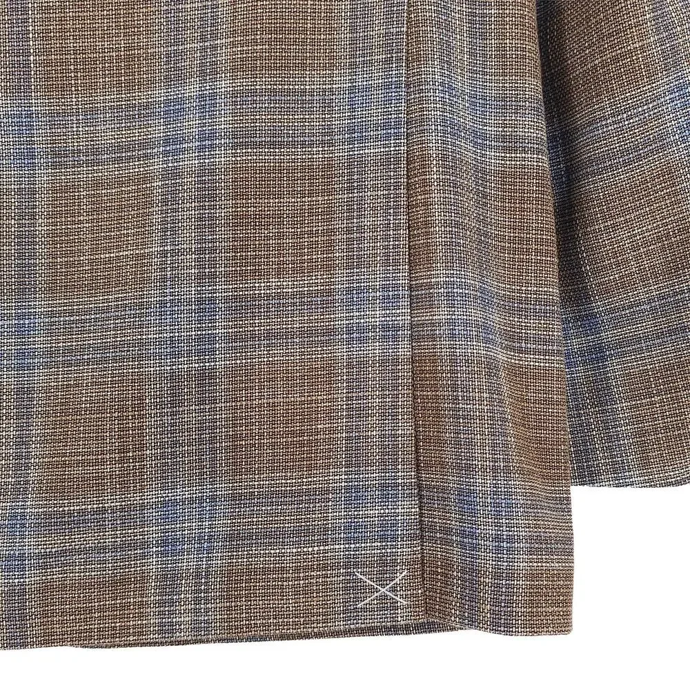 Tommy Hilfiger Mens Modern Fit Sport Coat 40L Tan Blue Plaid Stretch Basketweave